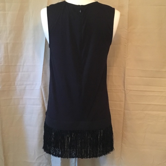 J Crew Chiffon Yoke Fringe Black Tank Sz XS - Picture 8 of 8